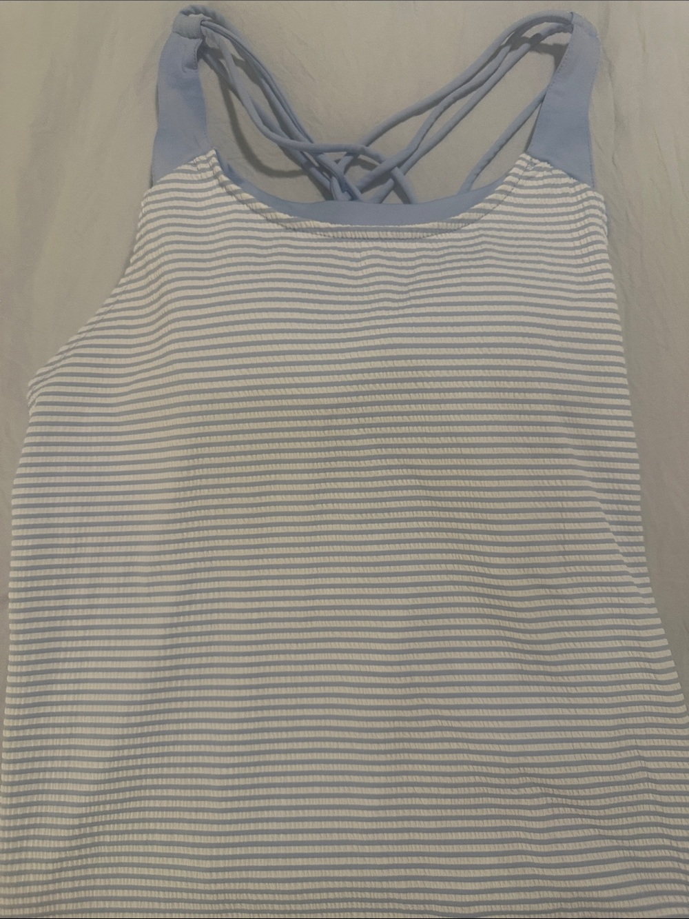 crown & ivy Light Blue and White Striped Crisscross Workout Tank
